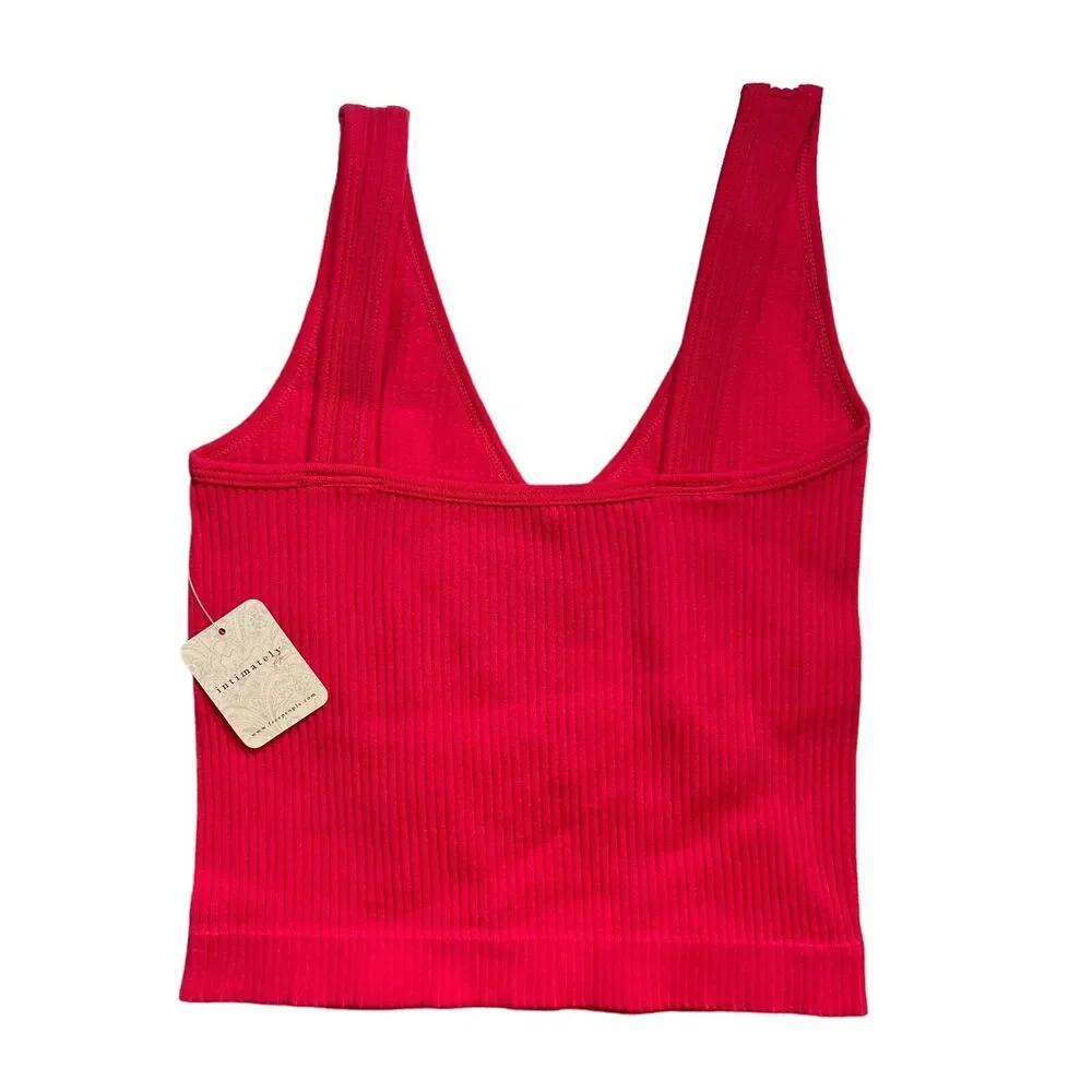 Free People Cropped Tank Brami Cherry Red Solid Rib Longline Cami New‎ XS/S